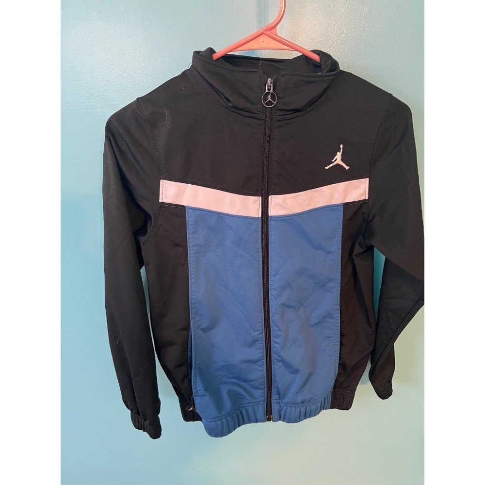 Nike Air Jordan Boys Youth Size Medium Athletic Track Jacket Black Blue Full Zip